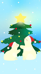 Christmas Illustration with Polar Bears Decorating Tree Cute Winter Holiday Vector Art