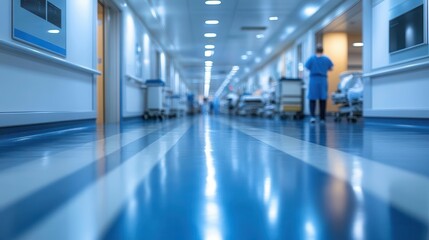 motionblurred photograph of a hospital interior capturing a dynamic environment filled with activity bright lights and a sense of urgency and care