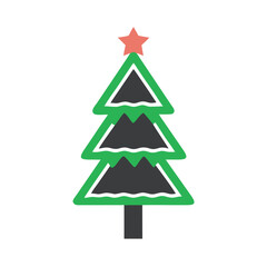 Decorated Christmas tree with star topper, Illustration of a decorated Christmas tree with colorful ornaments and a star on top, symbolizing holiday spirit and festive decor.