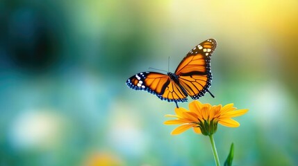Fototapeta premium Butterfly on Wildflower in Soft Focus Background