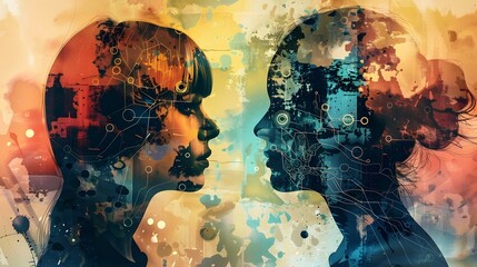 Dual Profiles of Digital Consciousness in Surreal Visualization