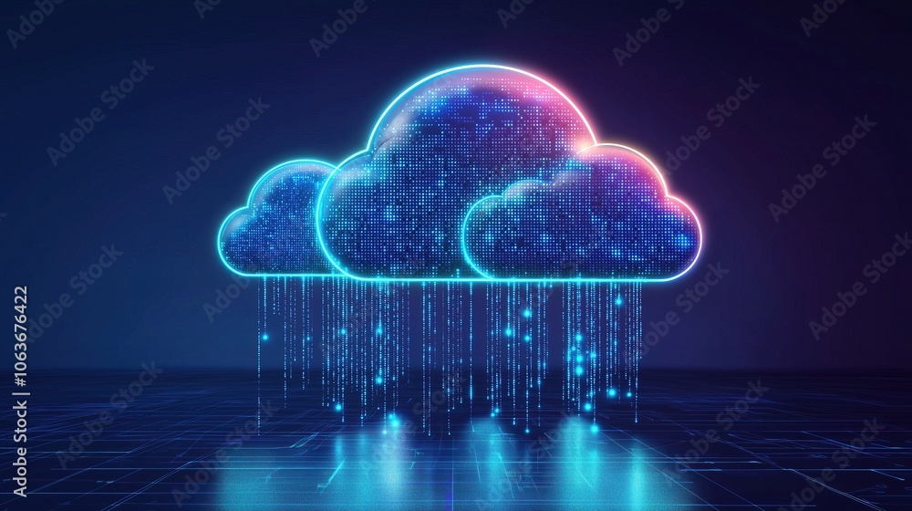 Leinwandbilder neon digital clouds with data streams in futuristic technology data transfer online
