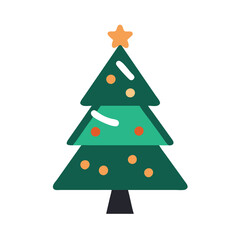 Decorated Christmas tree with star topper, Illustration of a decorated Christmas tree with colorful ornaments and a star on top, symbolizing holiday spirit and festive decor.