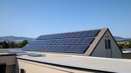 Rooftop Solar Panels Under Clear Blue Sky