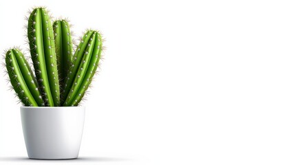 Cereus Cactus in Pot: A vibrant Cereus Peruvianus cactus thrives in a simple white pot, its lush green columns reaching skyward. A symbol of resilience and desert beauty. 