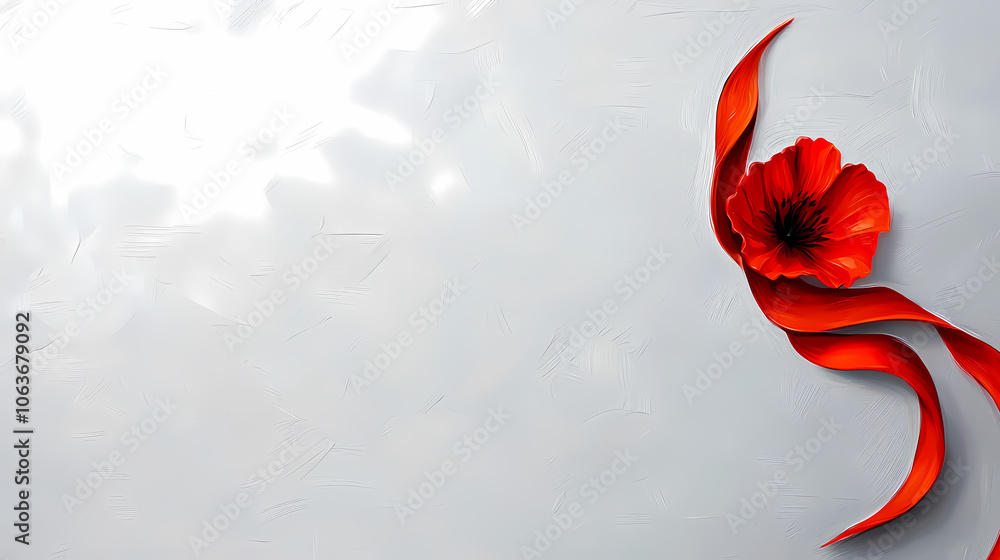 Poster red poppy flower with soft strokes and subtle background, evoking calmness