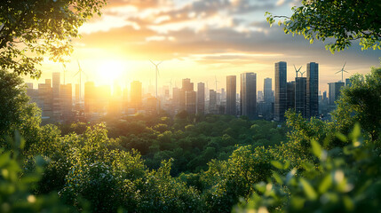 Fototapeta premium Green City Skyline Illustration