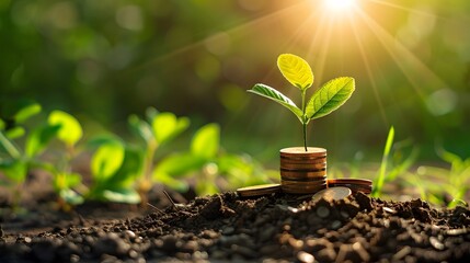 Sprout Growing on Coins for Financial Investment and Savings Concept