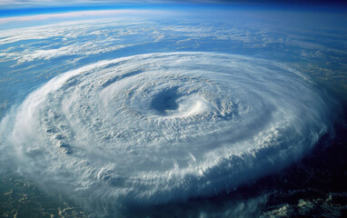 hurricane as seen from above, showcasing its powerful spiral formation and cloud patterns. image captures immense scale and beauty of natures forces