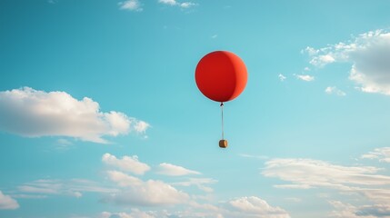 Fototapeta premium Red Balloon Floating in a Clear Blue Sky