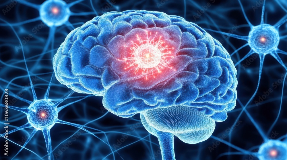 Poster a vibrant representation of a human brain highlighted by glowing connections, symbolizing neural act