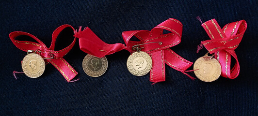 gold and bracelets on a white background,small gold
