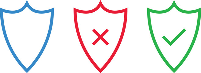 security shield icons, security shields logotypes with check mark. Security shield protection icon with tick symbol. Protection approve vector sign