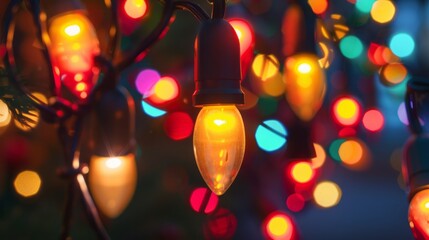 A background filled with festive diffused Christmas lights. 