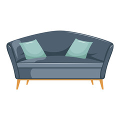 Grey sofa with pillows in flat design. Modern furniture for home interior. Vector illustration isolated.