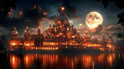 Illuminated Palace by the Full Moon - Digital Illustration
