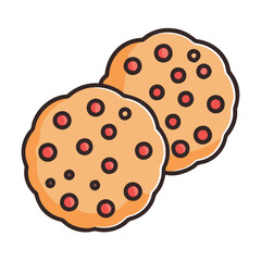 Simple illustration of chocolate chip cookies, symbolizing baked goods, dessert, and sweet treats, ideal for holiday and snack themes.