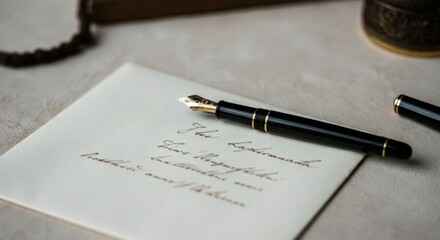 Elegant fountain pen handwritten letter on vintage desk