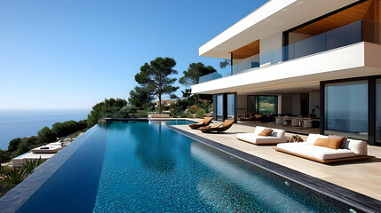Fototapeta premium Modern Villa with Infinity Pool and Ocean View - Photo