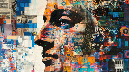 A visual of art investment growth, with valuable pieces from famous artists driving financial returns in both traditional and digital markets.