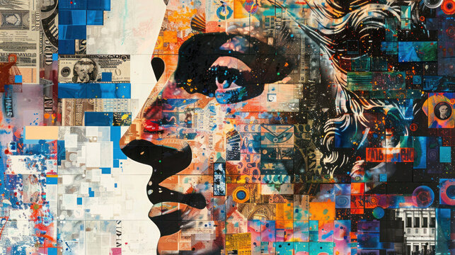 Naklejki A visual of art investment growth, with valuable pieces from famous artists driving financial returns in both traditional and digital markets.