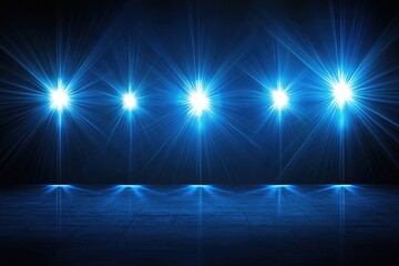 Abstract blue light beams shining on a dark background.