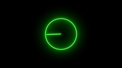 Abstract neon clock icon . simple clock on black screen. Analog neon sing clock icon sign.