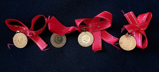 gold and bracelets on a white background,small gold