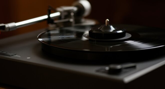 Vinyl record player in low light setting - Powered by Adobe