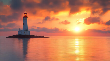 Lighthouse Sunrise Seascape - Photo