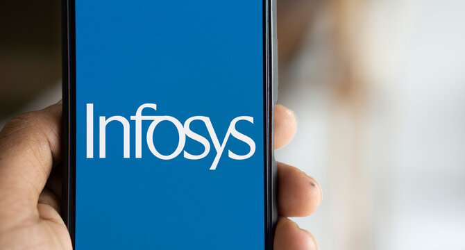 Dhaka, Bangladesh- 04 Nov 2024: Infosys logo is displayed on smartphone.