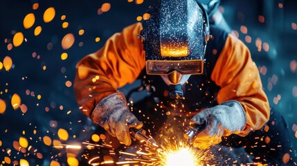 Intense Close-Up of Welder Creating Sparks in Workshop