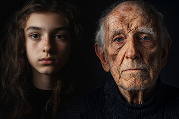 Young girl and elderly man show generational contrast