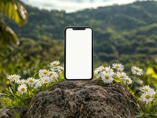 Aesthetic Clean Graphic White Blank Smartphone screen display template with Floral Accent