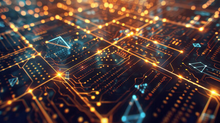 Fototapeta premium A visual of wealth being created through technology, with symbols of innovation like blockchain, AI, and cryptocurrency investments.