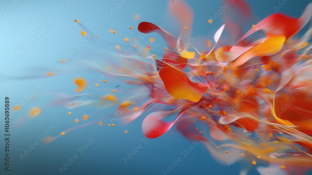 Poster vibrant explosion of colorful shapes and swirls in blue background, creating dynamic and energetic v