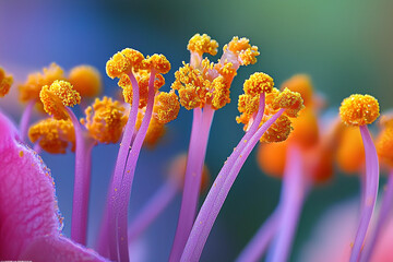Close-up of colorful flower stamens at sunrise
