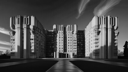 Distinctive Brutalist Architecture with Symmetrical Concrete Building Design