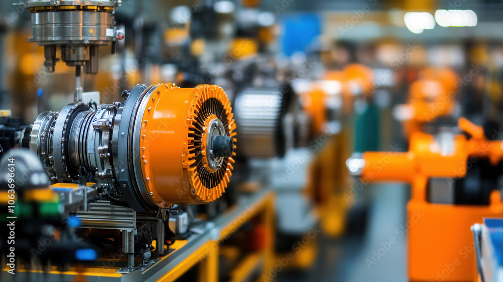 Poster high tech machinery in factory setting, showcasing advanced engineering and production processes. vi