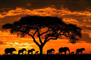 Fototapeta premium Silhouettes of African Animals at Sunset
