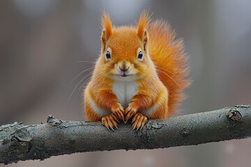 A Close-up of a Red Squirrel Sitting on a Branch