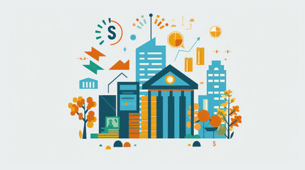 Obraz premium A visual representation of commercial banking, with services like corporate lending, asset management, and business investment solutions.