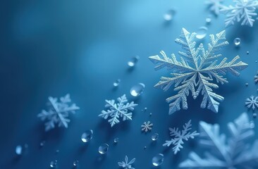 banner, 3d background with frosty snowflakes pattern on blue background, christmas concept