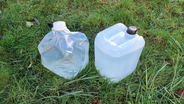 Water filled garbage on the grass
