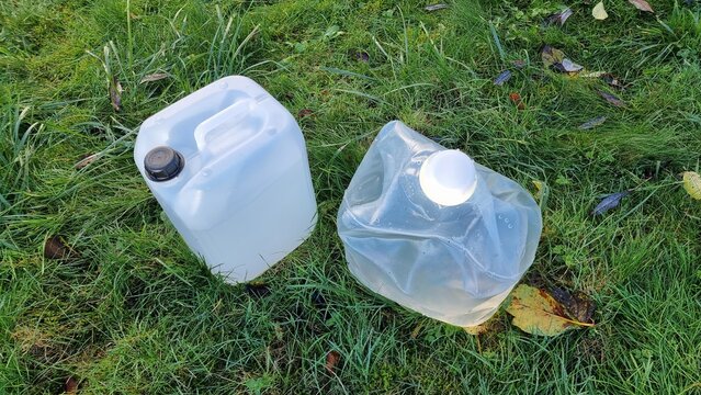 Water filled garbage on the grass