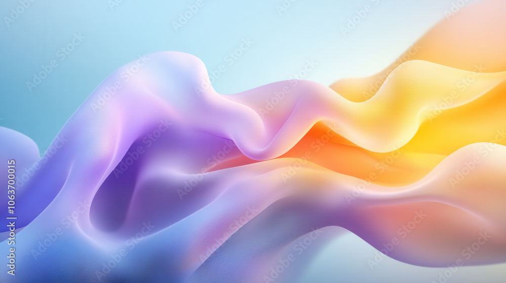 Poster vibrant abstract design featuring flowing shapes in soft pastel colors, creating sense of movement a