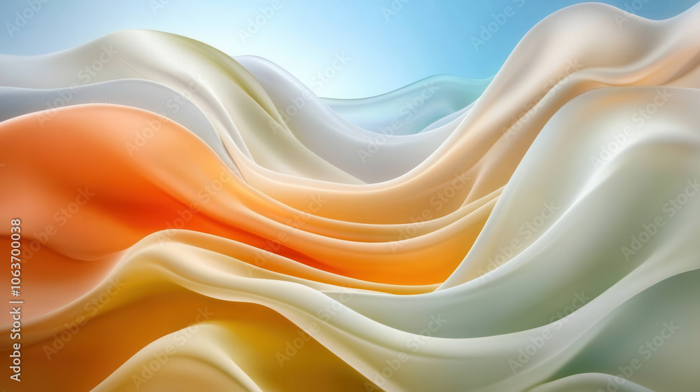 Poster abstract shapes and vibrant colors create flowing wave like pattern, evoking sense of calm and seren