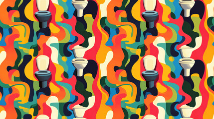 Colorful seamless pattern featuring artistic designs of toilets ideal for creative backgrounds and graphic projects