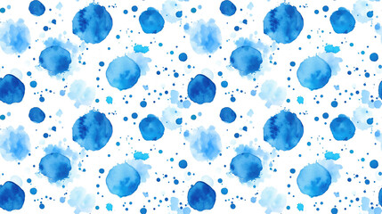 Abstract watercolor seamless pattern with blue ink spots and vibrant splashes on a clean white background