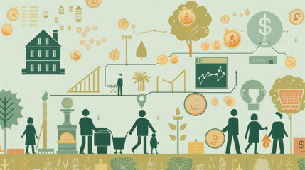 A visual representation of wealth being preserved for future generations, with symbols of inheritance, real estate, and trust funds.